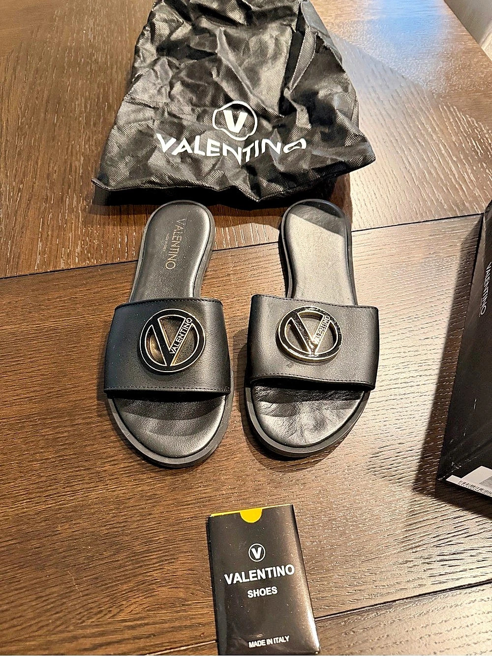 Valentino Bugola Logo Slide Sandals in Black US 8